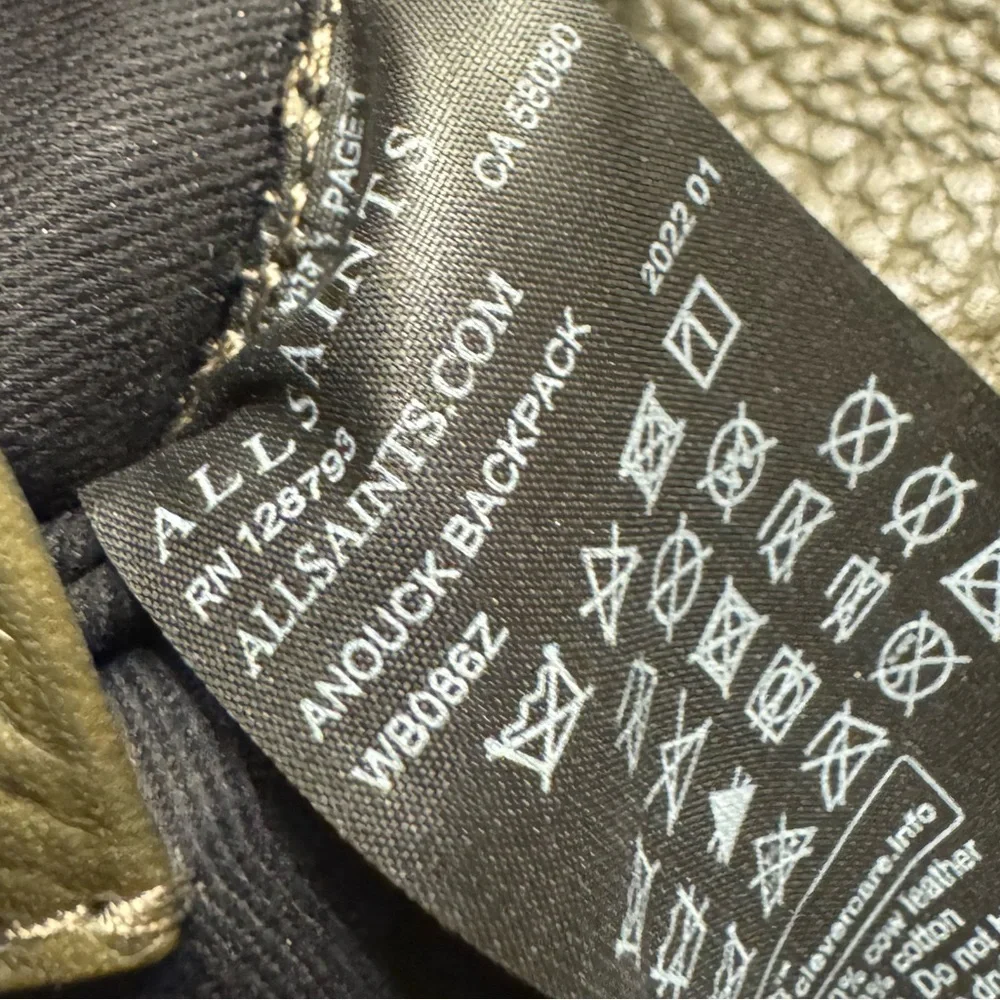 AllSaints Olive Green Textured Leather Backpack